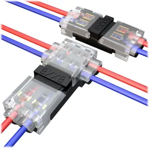 Low Voltage Wire Connector No Wire-Stripping Required H&T Type 2 Pin Black Wire Splice Connectors for Lighting Toy Audio Vehicle Audio Automotive Video Uses (Black H2 15pcs   T2 15pcs)