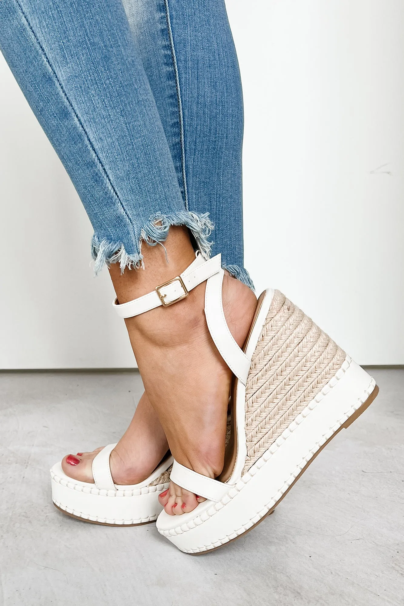 Lowen Espadrille Platform Wedge Sandals (White)