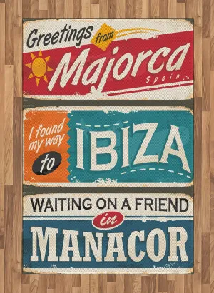 Lunarable Ibiza Area Rug, Vacation Themed Majorca Ibiza and Manacor Exotic Places from Balear Region Spain, Flat Woven Accent Rug for Living Room Bedroom Dining Room, 4' X 5' 7", Multicolor