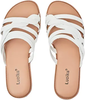 Luoika Women's Wide Width Flat Slides Sandals, Slip on Slide Sandal Casual Comfortable Summer Beach Shoes for Women.