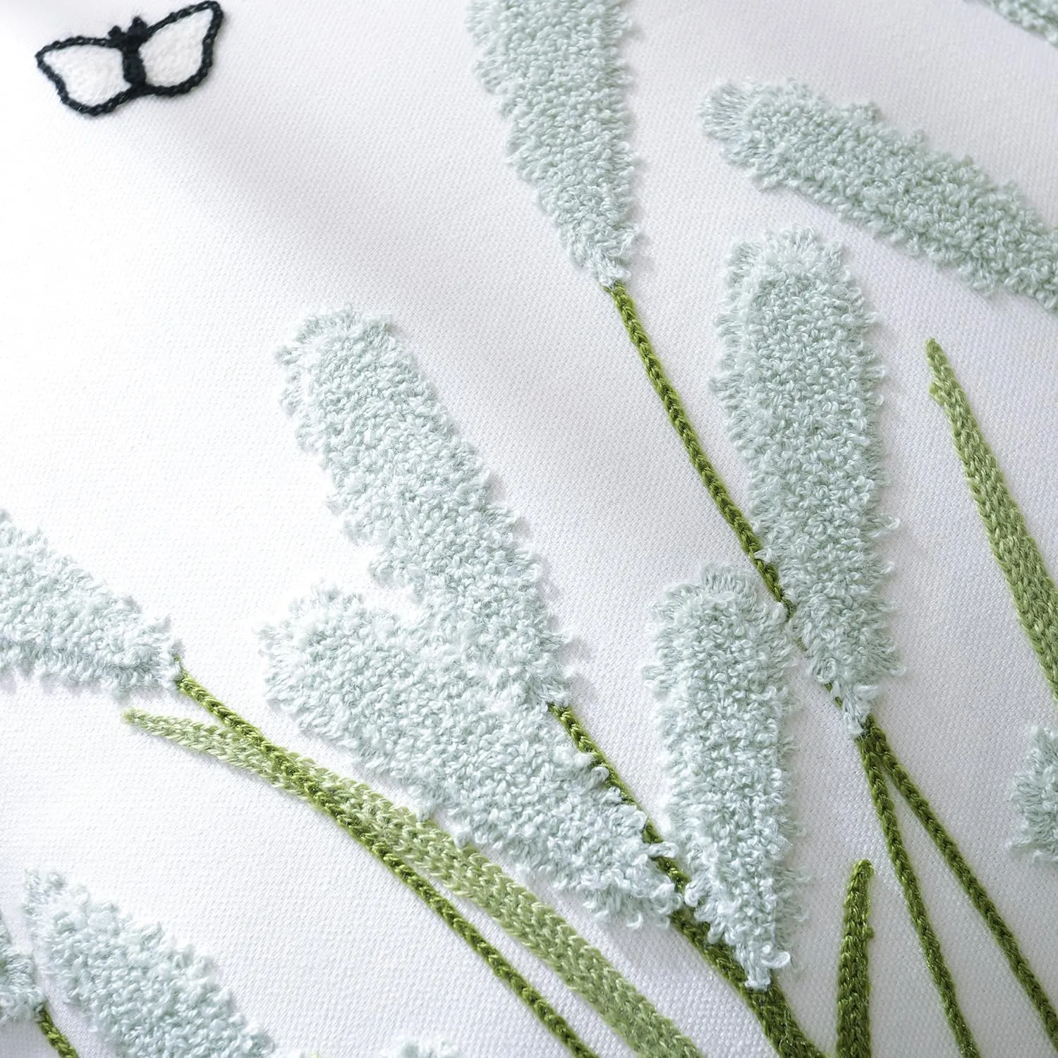 LUOYEHK Embroidered Throw Pillow Covers 18x18 Set of 2 Light Green Reed Flower Decorative Spring Pillowcases Farmhouse Floral Square Cushion Covers for Couch Sofa Bed Living Room