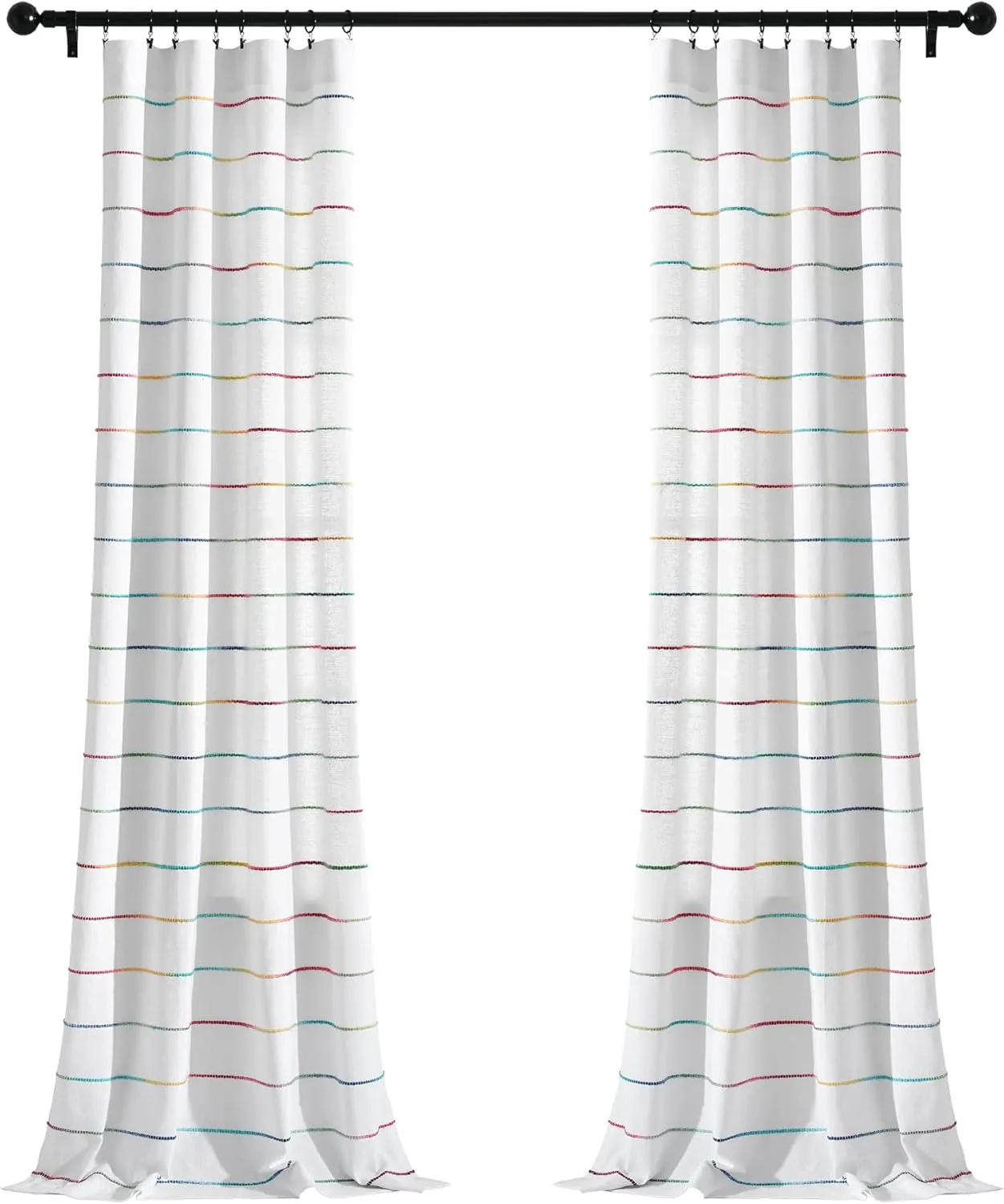 Lush Decor Ombre Stripe Yarn Dyed Cotton Window Curtains Panel Pair, 40" W x 95" L, Rainbow