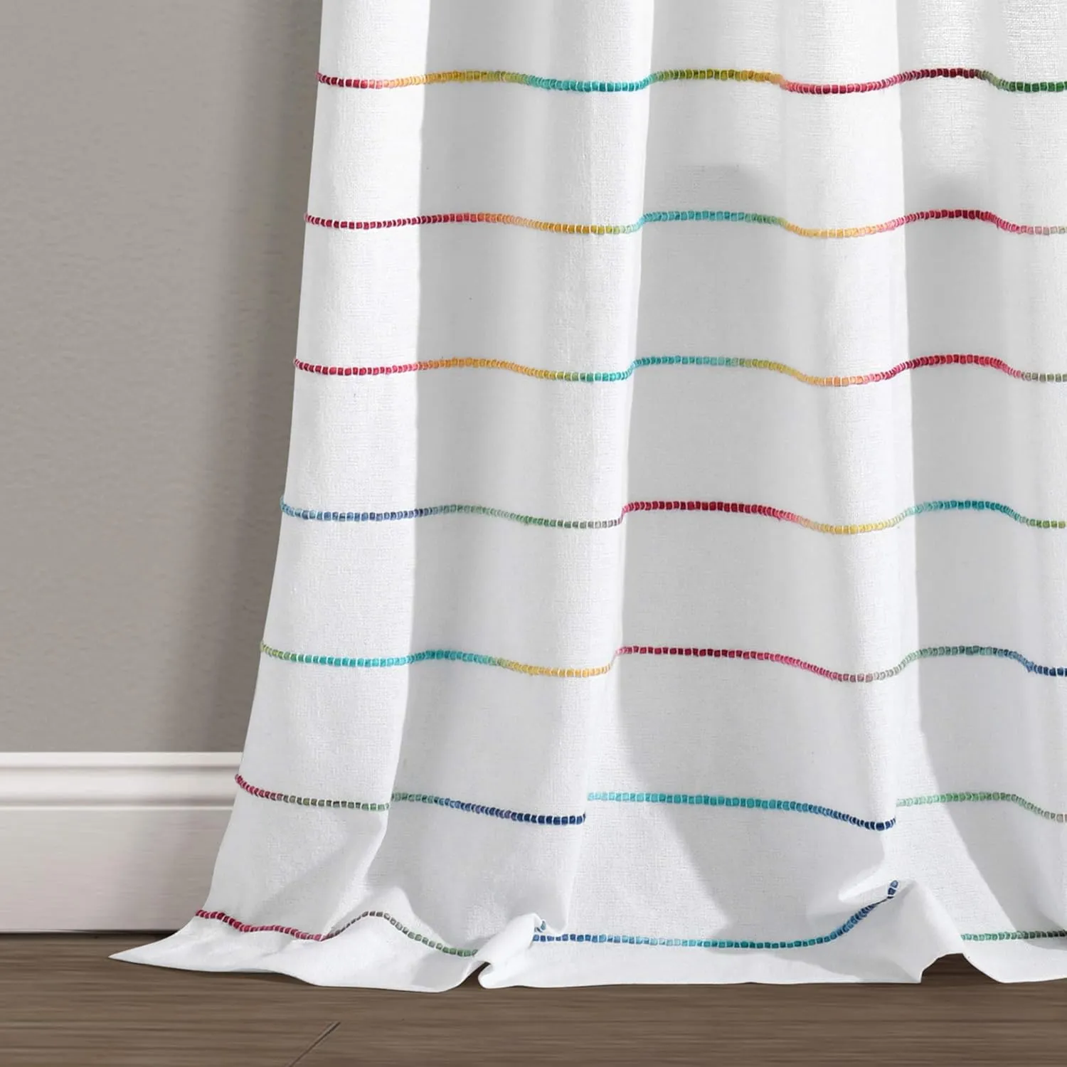 Lush Decor Ombre Stripe Yarn Dyed Cotton Window Curtains Panel Pair, 40" W x 95" L, Rainbow