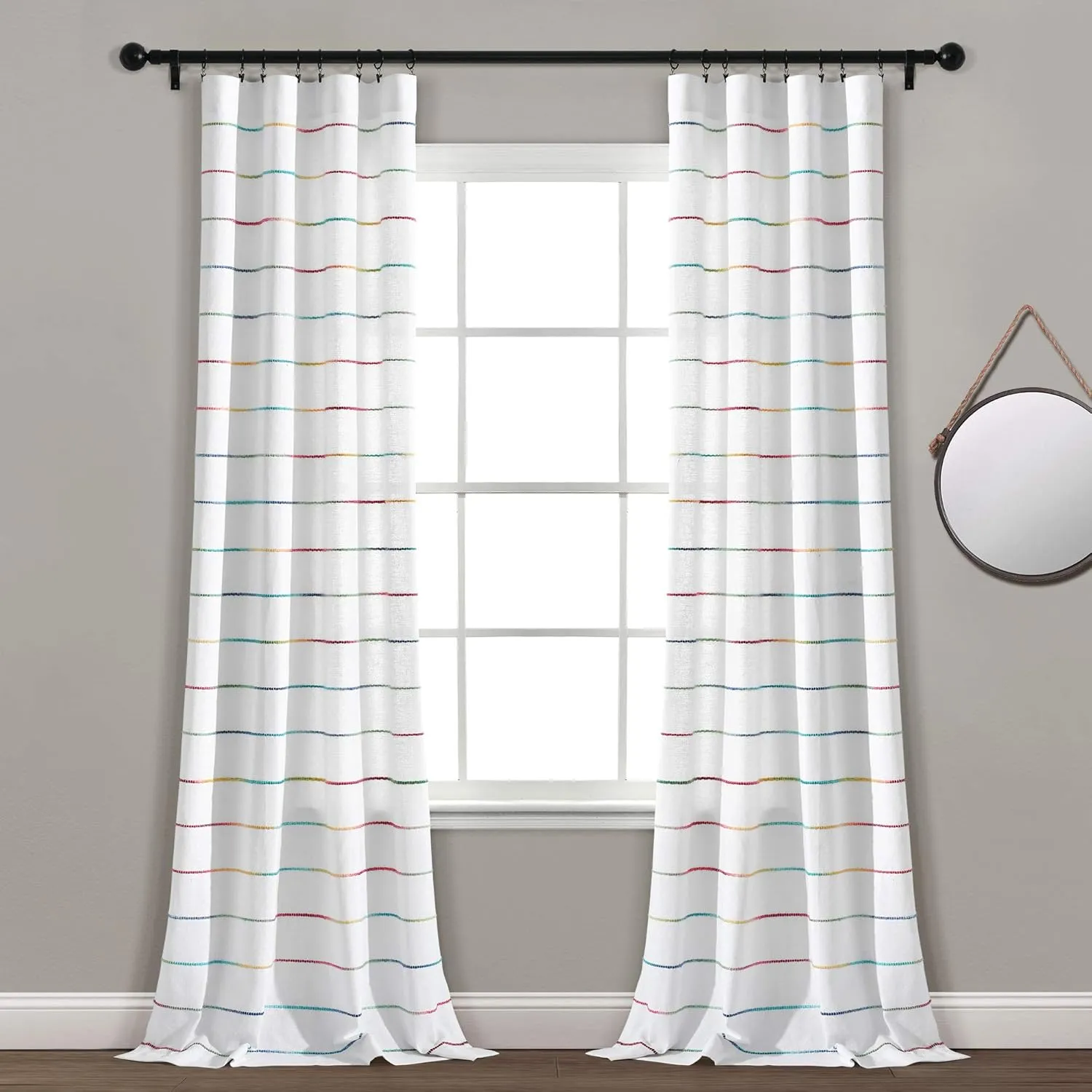 Lush Decor Ombre Stripe Yarn Dyed Cotton Window Curtains Panel Pair, 40" W x 95" L, Rainbow