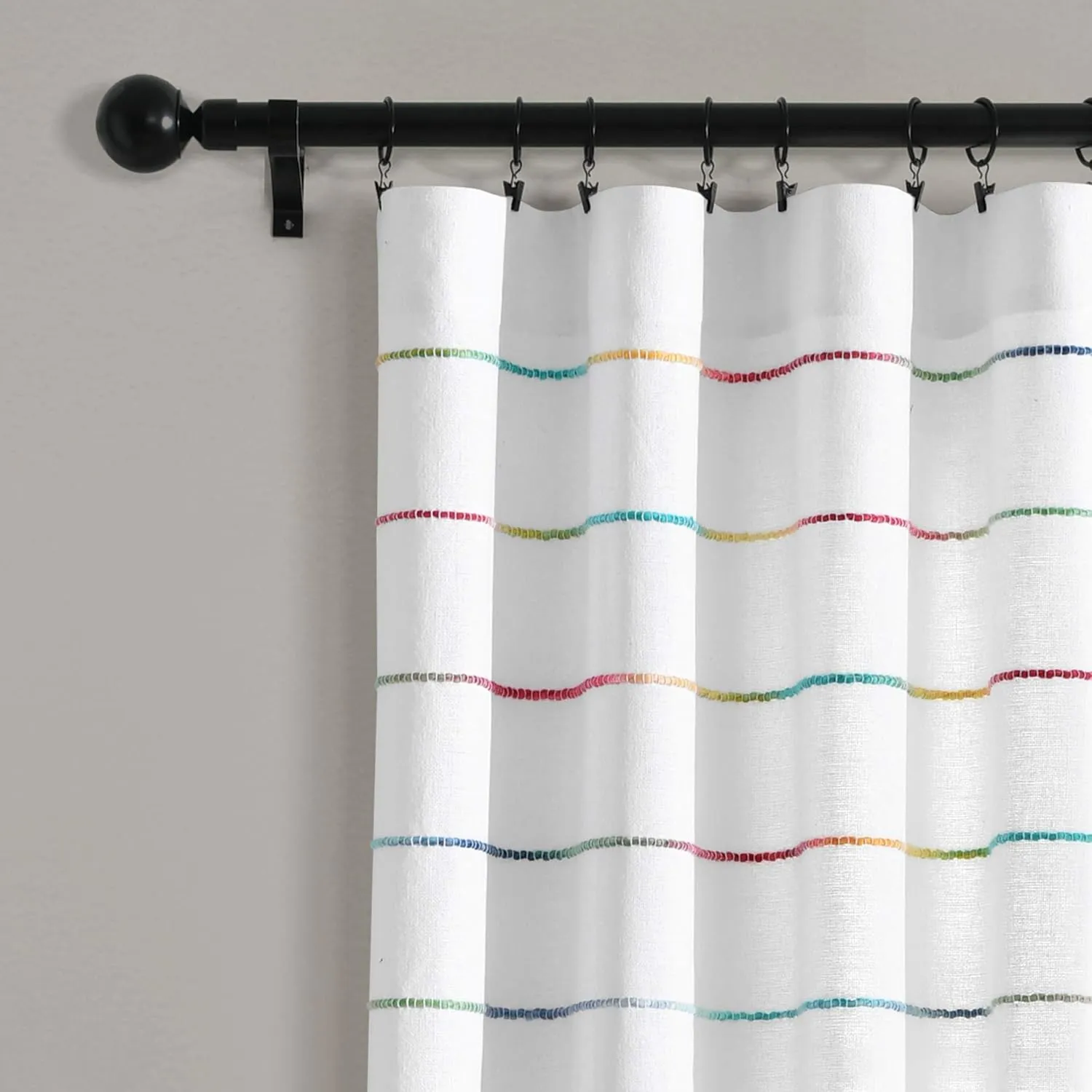 Lush Decor Ombre Stripe Yarn Dyed Cotton Window Curtains Panel Pair, 40" W x 95" L, Rainbow