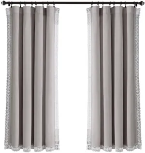 Lush Decor Rosalie Light Filtering Window Curtain Panel Set- Pair- Vintage Farmhouse & French Country Style Curtains - Timeless Dreamy Drape - Romantic Lace Trim - 54" W x 63" L, Light Gray