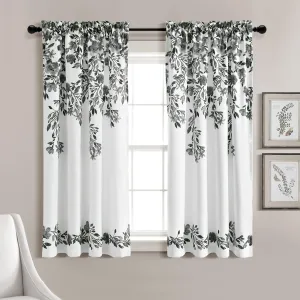 Lush Decor Tanisha Curtains - Light Filtering Window Panel Set, Pair - Floral Vine Print, Beautiful, Modern, Elegant Home Decor - 52" W x 63" L, Black & White