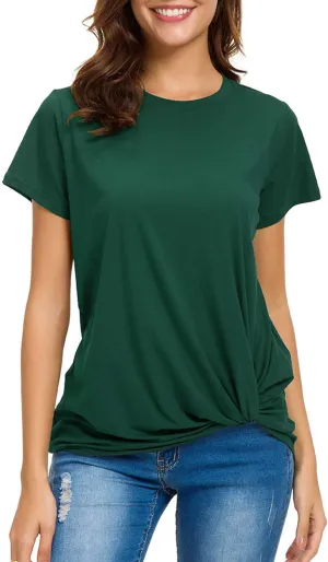 LUSMAY Womens Short Sleeve Loose Twist Knot Front T Shirts Cotton Casual Blouse