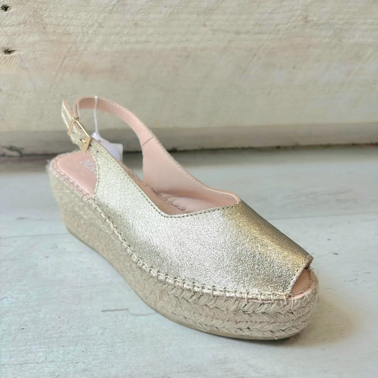 Macarena Peep Wedge Espadrille - Gold