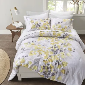Madison Park Bed in A Bag-Trendy Casual Design Cozy Comforter with Complete Sheet Set with Side Pocket, All Season Cover, Matching Shams, Queen, Leaf Yellow 9 Piece