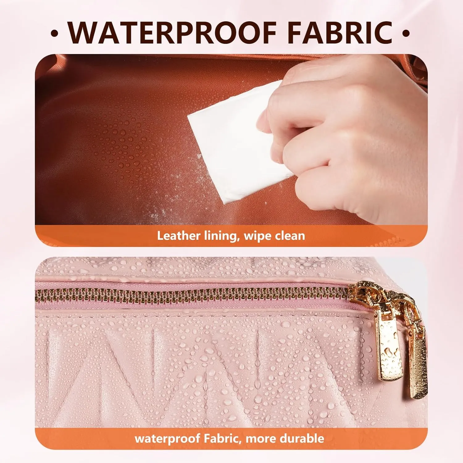 Makeup Bag, Leather Waterproof Portable Travel Toiletry Bag, Open Flat Compartment Cosmetic Bag for Toiletries Accessories Brushes, Make Up Bag Pink