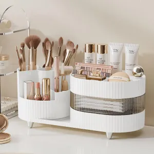 Makeup Organizer Countertop 360°Rotating Makeup Organizer for Vanity - Make Up & Jewelry Storage Cosmetic Storage Holder with Makeup Brush Holder (3 Tiers, White)