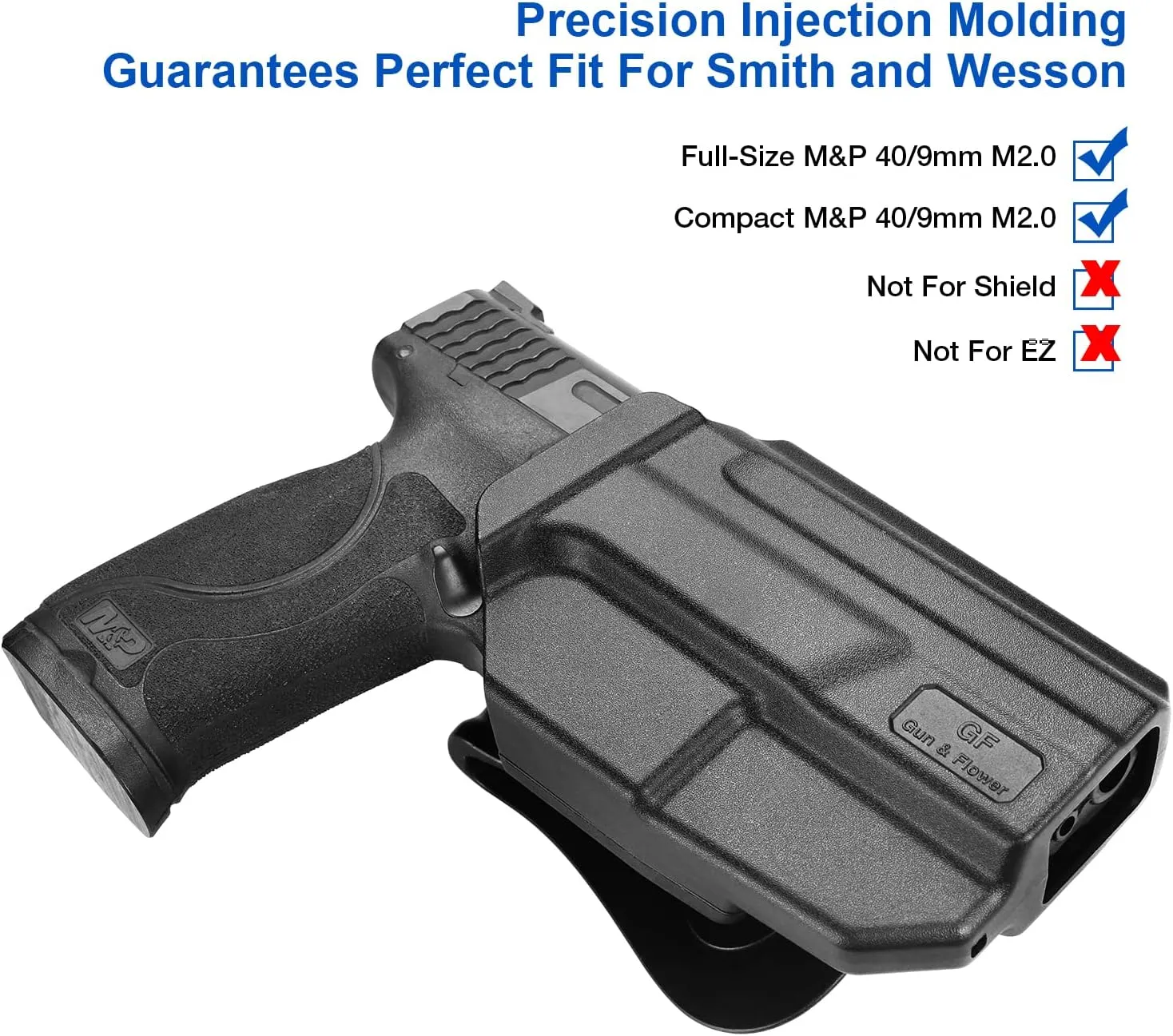 M&P 9MM OWB Holster for S&W M&P 9MM/.40 M2.0 Full Size 4.25'' and Compact 4'' 3.6'' - Soft Silicon Paddle, 360 Degrees Adjustable, Open/Outside Carry - Right Hand