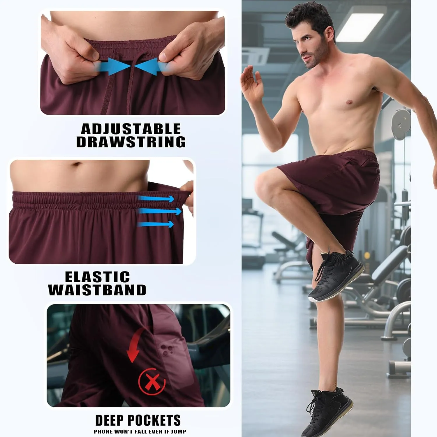 Mans Athletic Gym Shorts - Quick Dry Lightweight Training Shorts