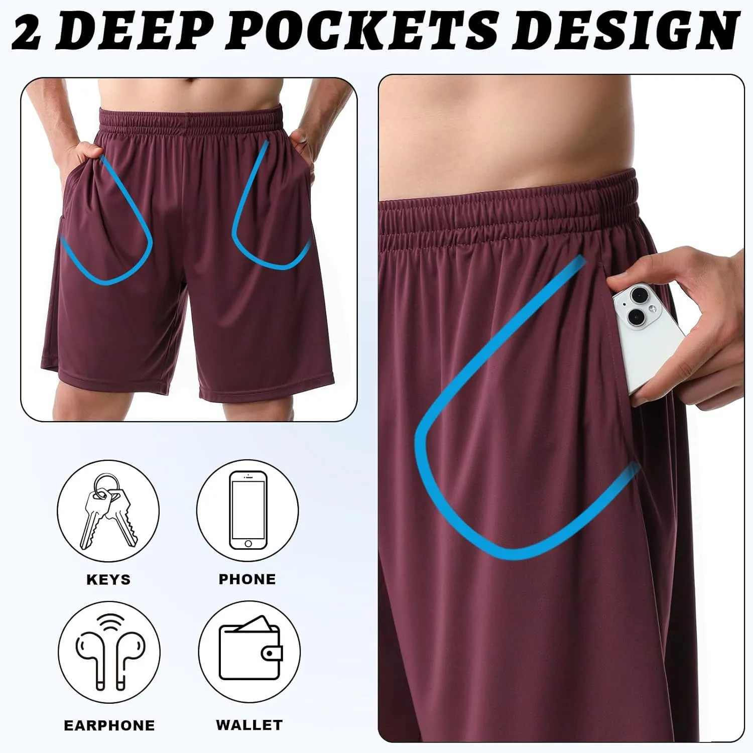 Mans Athletic Gym Shorts - Quick Dry Lightweight Training Shorts