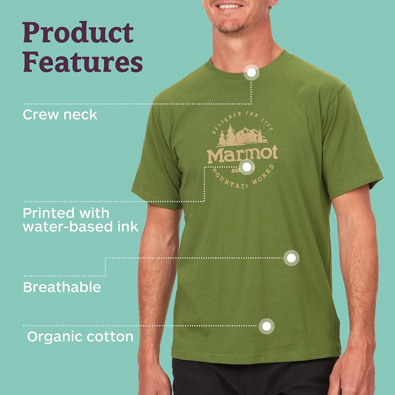 MARMOT Men's Logo T-Shirts - Printed Graphic on Cotton Tee