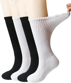  MD 4 & 6 Pairs Bamboo Diabetic Crew Socks, Non-Binding Loose Fit for Women & Men, Soft Cushioned Sole Moisture Wicking