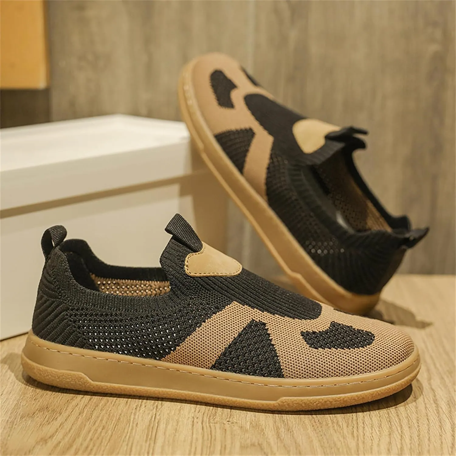Men's Fashion Slip-On Canvas Barefoot Shoes Minimalist Wide Toe Zero Drop Sneakers Lightweight Breathable Mesh Loafers for Walking Running Daily