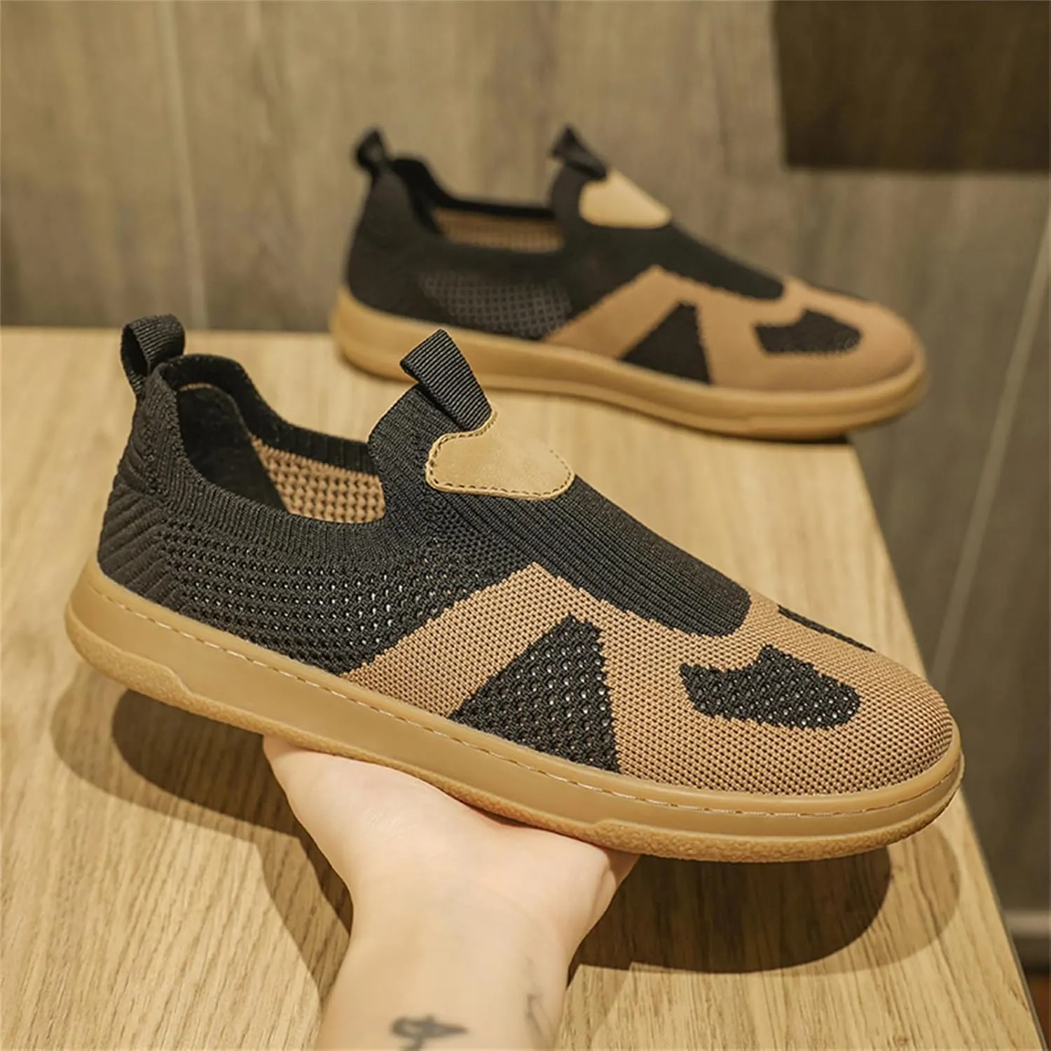 Men's Fashion Slip-On Canvas Barefoot Shoes Minimalist Wide Toe Zero Drop Sneakers Lightweight Breathable Mesh Loafers for Walking Running Daily