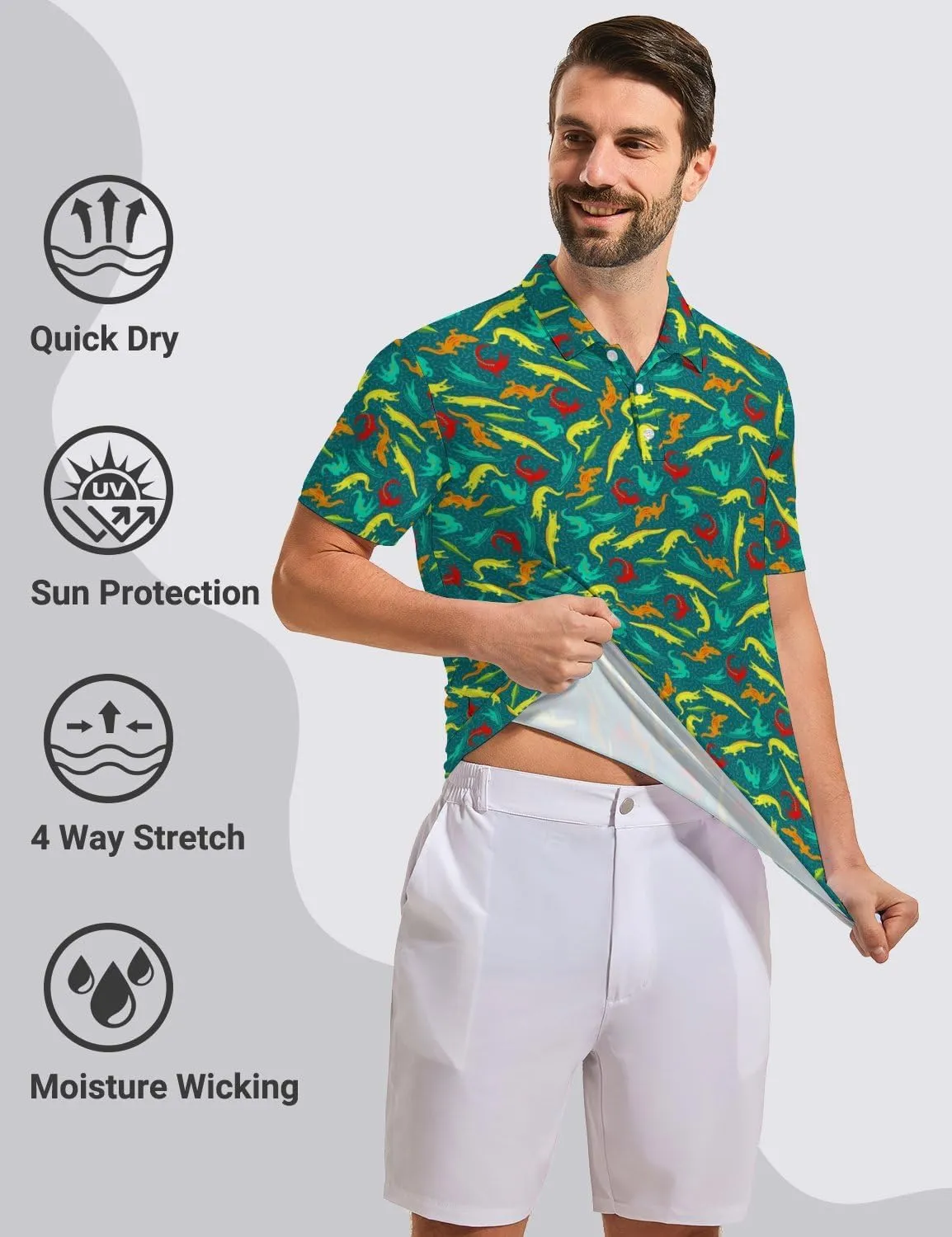 Mens Funny Polo Shirts, Short Sleeve Golf Shirts, Moisture Wicking Quick-Dry Business Casual Shirt for Men