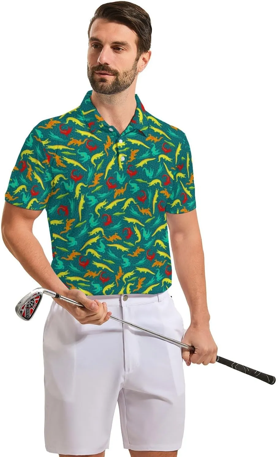 Mens Funny Polo Shirts, Short Sleeve Golf Shirts, Moisture Wicking Quick-Dry Business Casual Shirt for Men