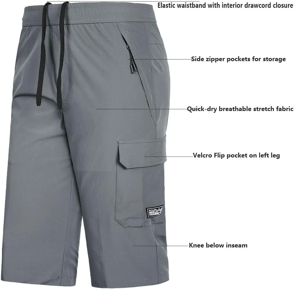 Men's Outdoor Hiking Shorts Quick Dry Stretchy 3/4 Capri Pants Cargo Shorts Male
