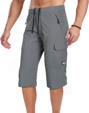 Men's Outdoor Hiking Shorts Quick Dry Stretchy 3/4 Capri Pants Cargo Shorts Male