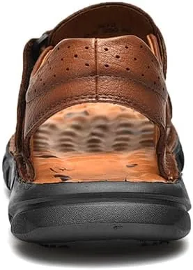 Men's Sandals Leather Open Toe Outdoor Sport Adjustable Summer Beach Shoes