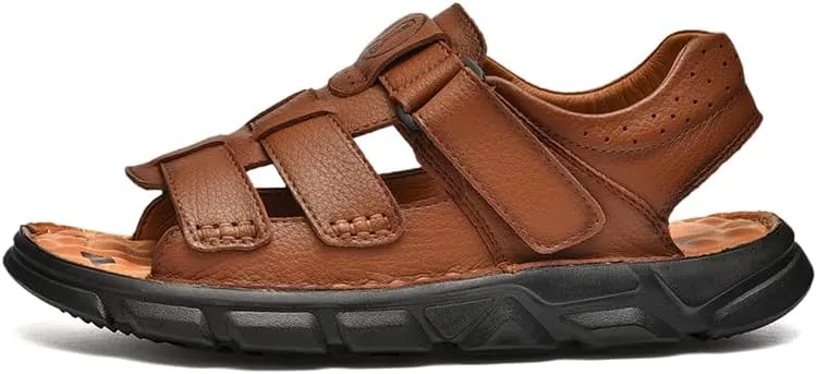 Men's Sandals Leather Open Toe Outdoor Sport Adjustable Summer Beach Shoes
