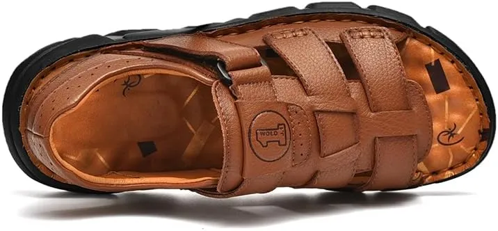 Men's Sandals Leather Open Toe Outdoor Sport Adjustable Summer Beach Shoes