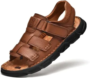 Men's Sandals Leather Open Toe Outdoor Sport Adjustable Summer Beach Shoes