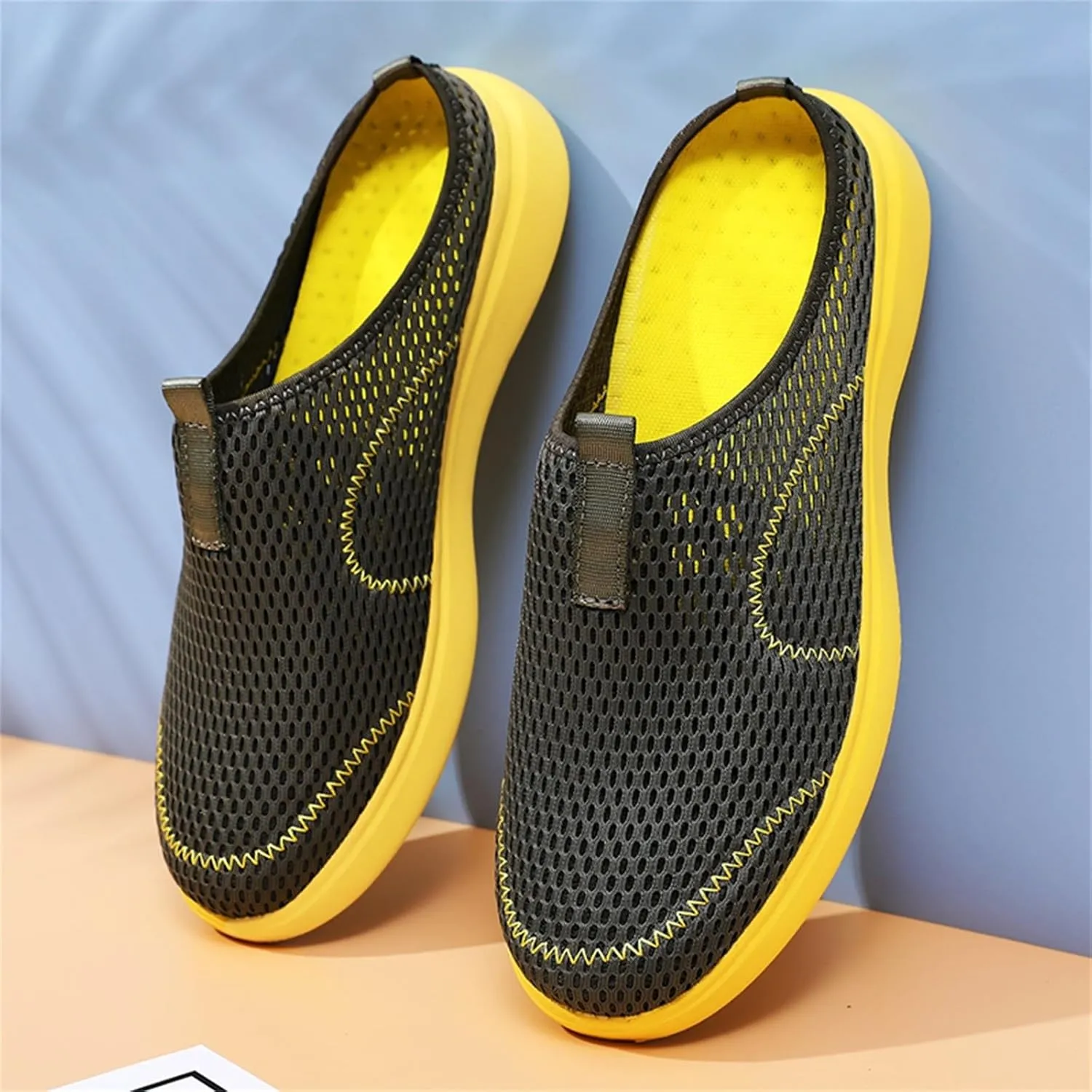 Men's Slip Shoes Fashion Summer Men Casual Shoes Breathable Mesh Shallow Wear Lightweight Casual Half Slippers