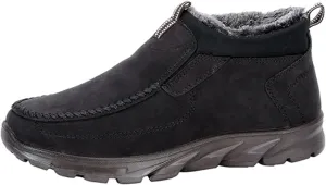 Men's Snow Boots Solid Color Flat Lazy Shoes Round Toe Slip On Ankle Booties Winter Fur Lined Sneaker Outdoor Walking Shoes