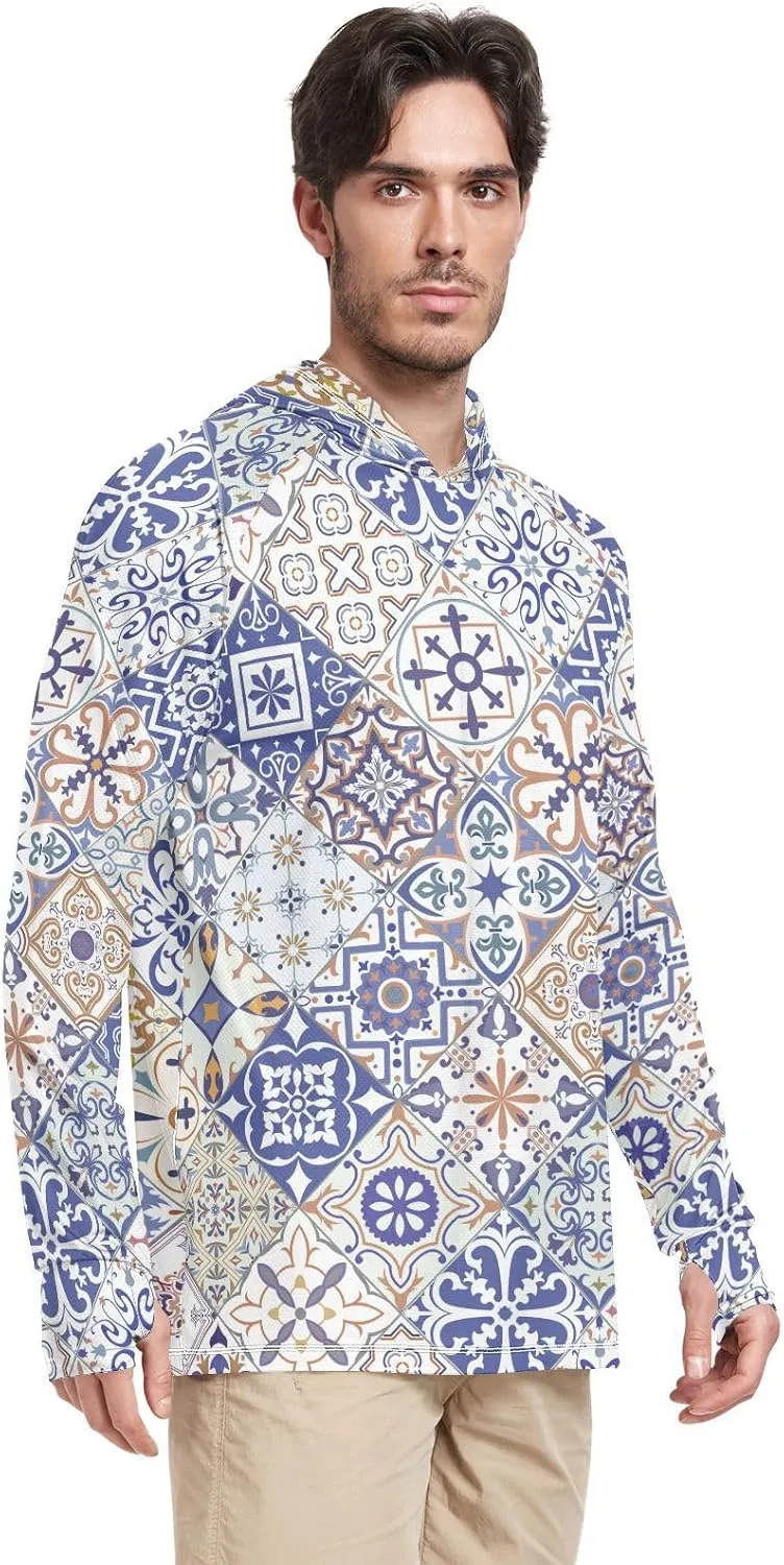 Men's Sun Protection Hoodie Long Sleeve Mandala Geometry Fishing Shirt UPF 50  Sun Hoodies UV Rash Guard Hooded
