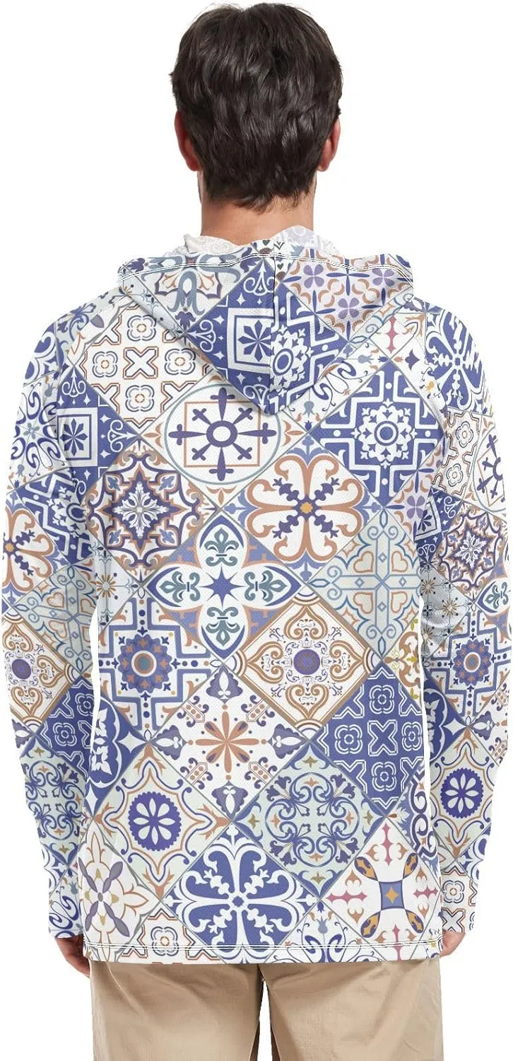 Men's Sun Protection Hoodie Long Sleeve Mandala Geometry Fishing Shirt UPF 50  Sun Hoodies UV Rash Guard Hooded