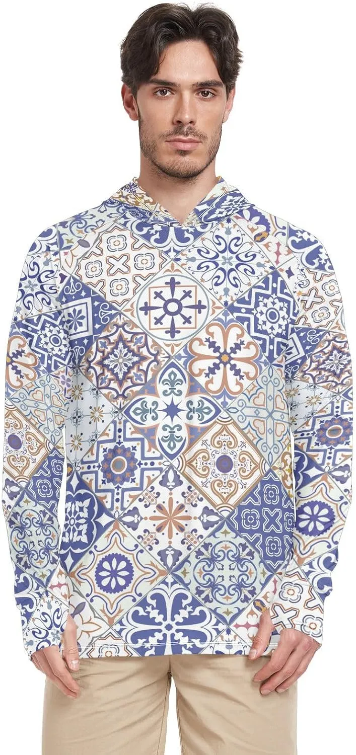 Men's Sun Protection Hoodie Long Sleeve Mandala Geometry Fishing Shirt UPF 50  Sun Hoodies UV Rash Guard Hooded