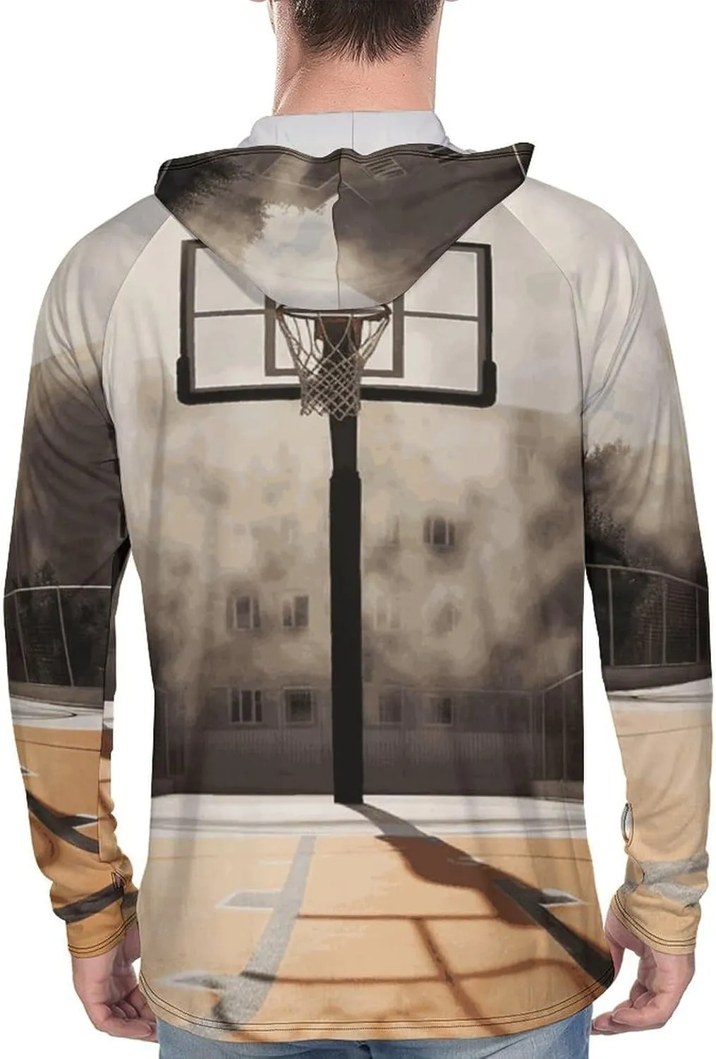 Men's Sun Protection Hoodie Shirts UPF 50  Long Sleeve Rash Guard Amazing Basketball Court Sun Shirt Outdoor