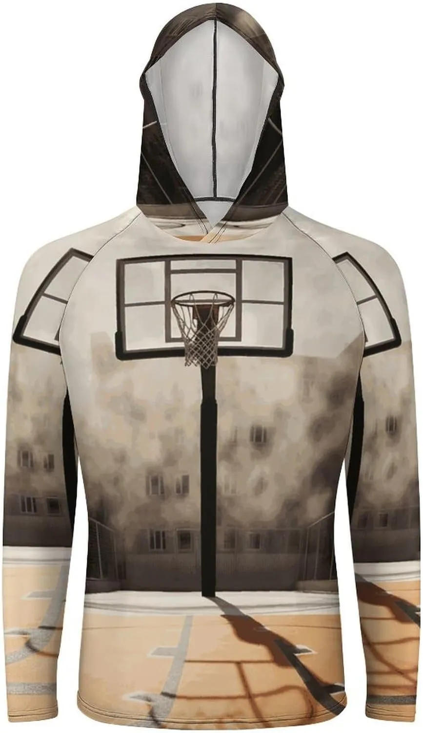 Men's Sun Protection Hoodie Shirts UPF 50  Long Sleeve Rash Guard Amazing Basketball Court Sun Shirt Outdoor
