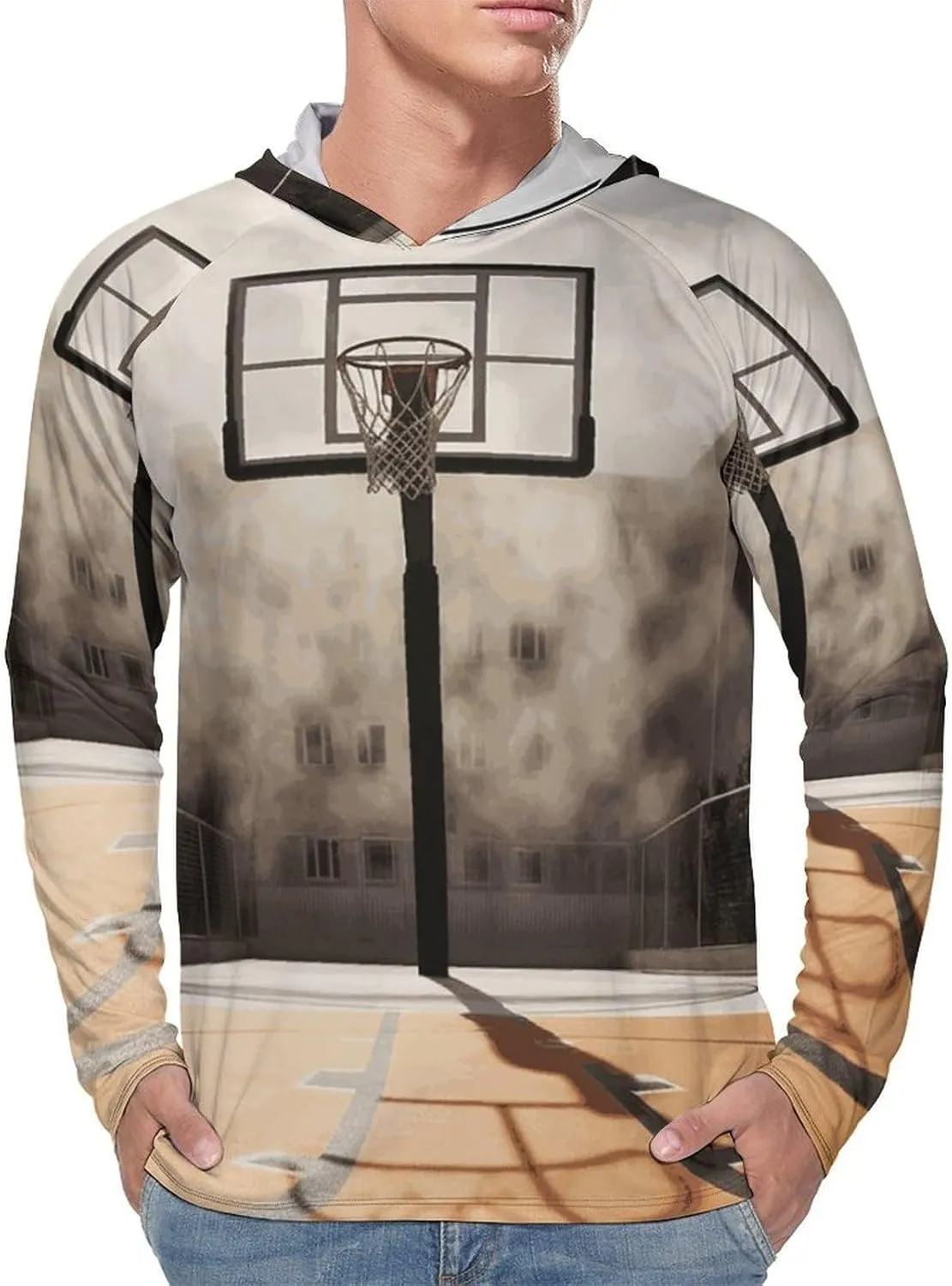 Men's Sun Protection Hoodie Shirts UPF 50  Long Sleeve Rash Guard Amazing Basketball Court Sun Shirt Outdoor
