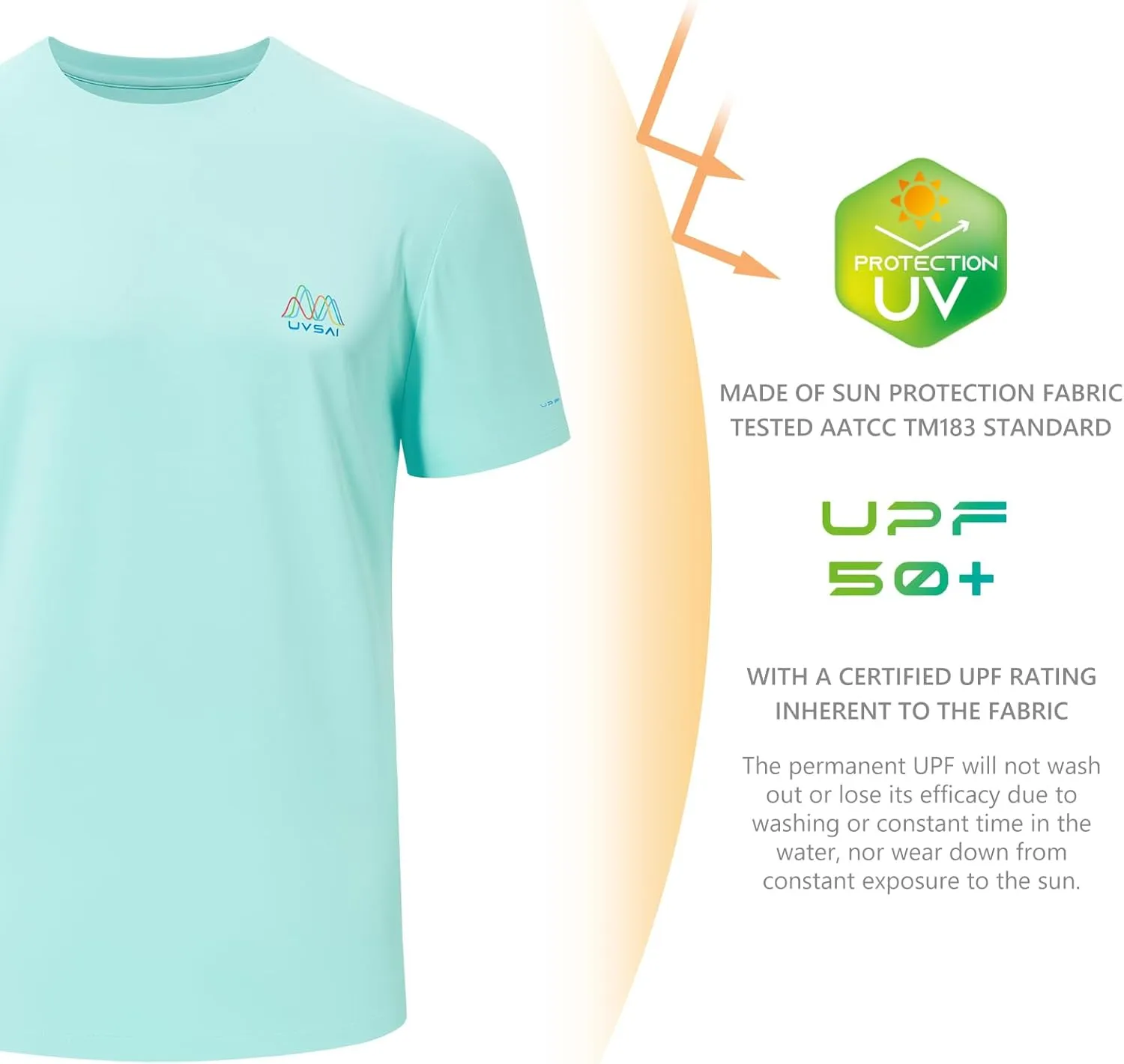 Men’s UPF 50  Short Sleeve Shirt Permanent UV Sun Protection Performance Hiking Fishing T-Shirts