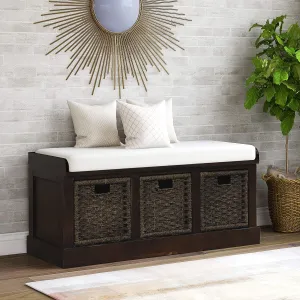 Merax Rustic Entryway Storage Bench with 3 Removable Basket, Shoe Bench Storage Bench with Removable Cushion for Living Room, Entryway, Hallway