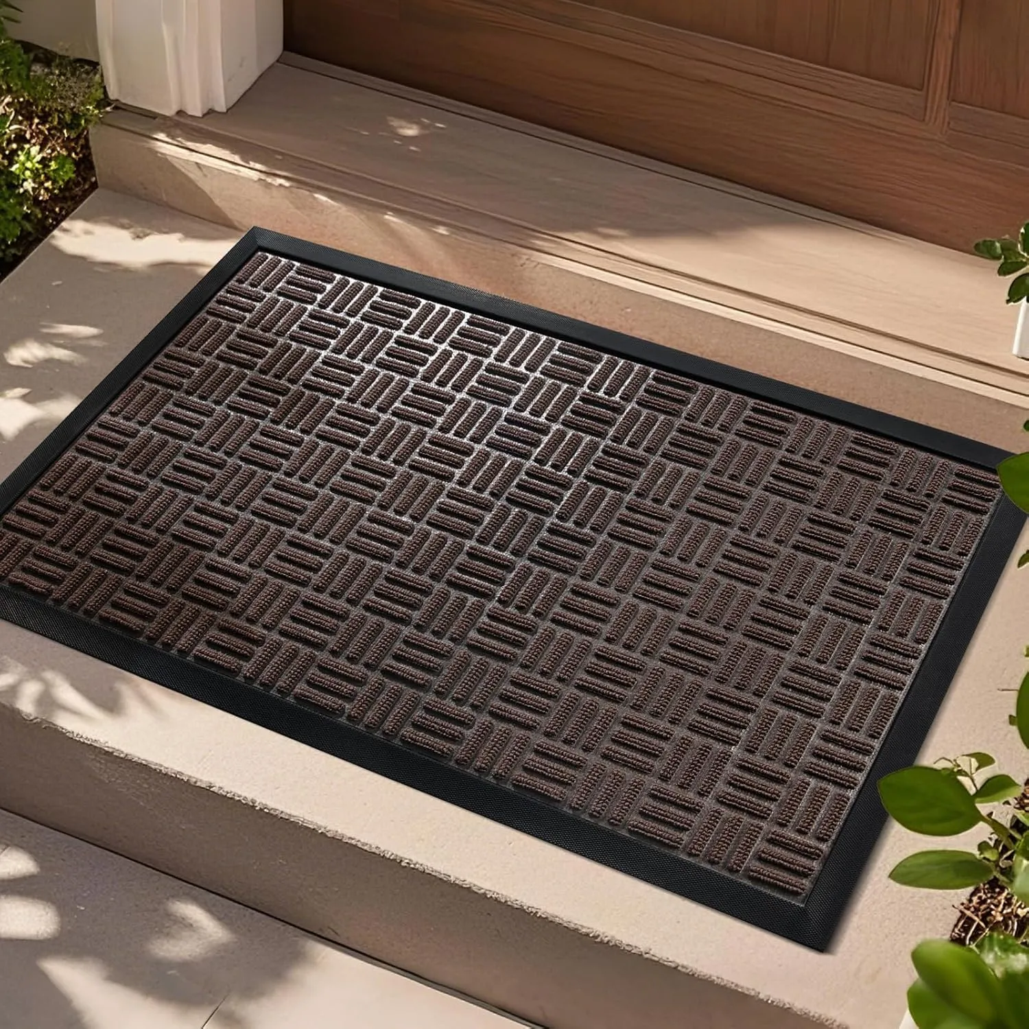 Mibao Front Door Mat, Heavy Duty Durable Welcome Mat for Outdoor Indoor, Dirt Trapper Waterproof Super Absorbent Door Mat for Entryway Outside Patio Porch, 29.5" x 17", Coffee