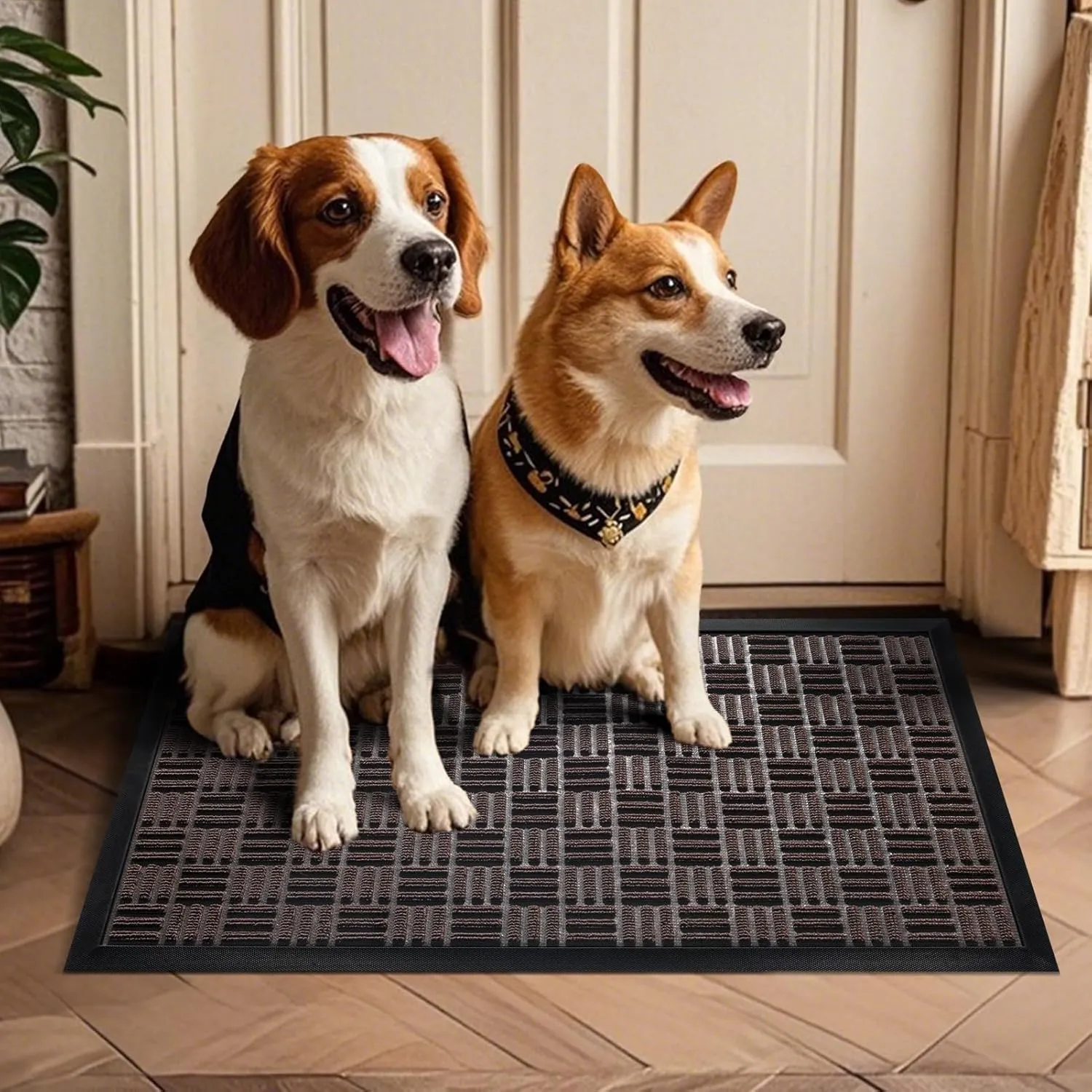Mibao Front Door Mat, Heavy Duty Durable Welcome Mat for Outdoor Indoor, Dirt Trapper Waterproof Super Absorbent Door Mat for Entryway Outside Patio Porch, 29.5" x 17", Coffee