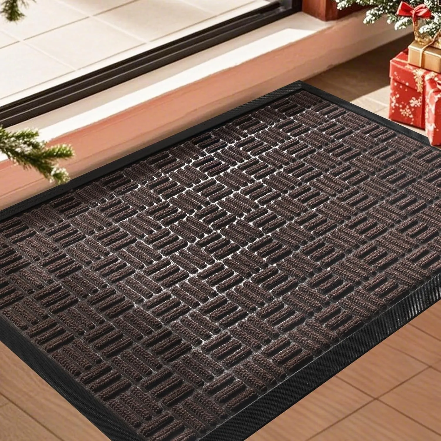 Mibao Front Door Mat, Heavy Duty Durable Welcome Mat for Outdoor Indoor, Dirt Trapper Waterproof Super Absorbent Door Mat for Entryway Outside Patio Porch, 29.5" x 17", Coffee