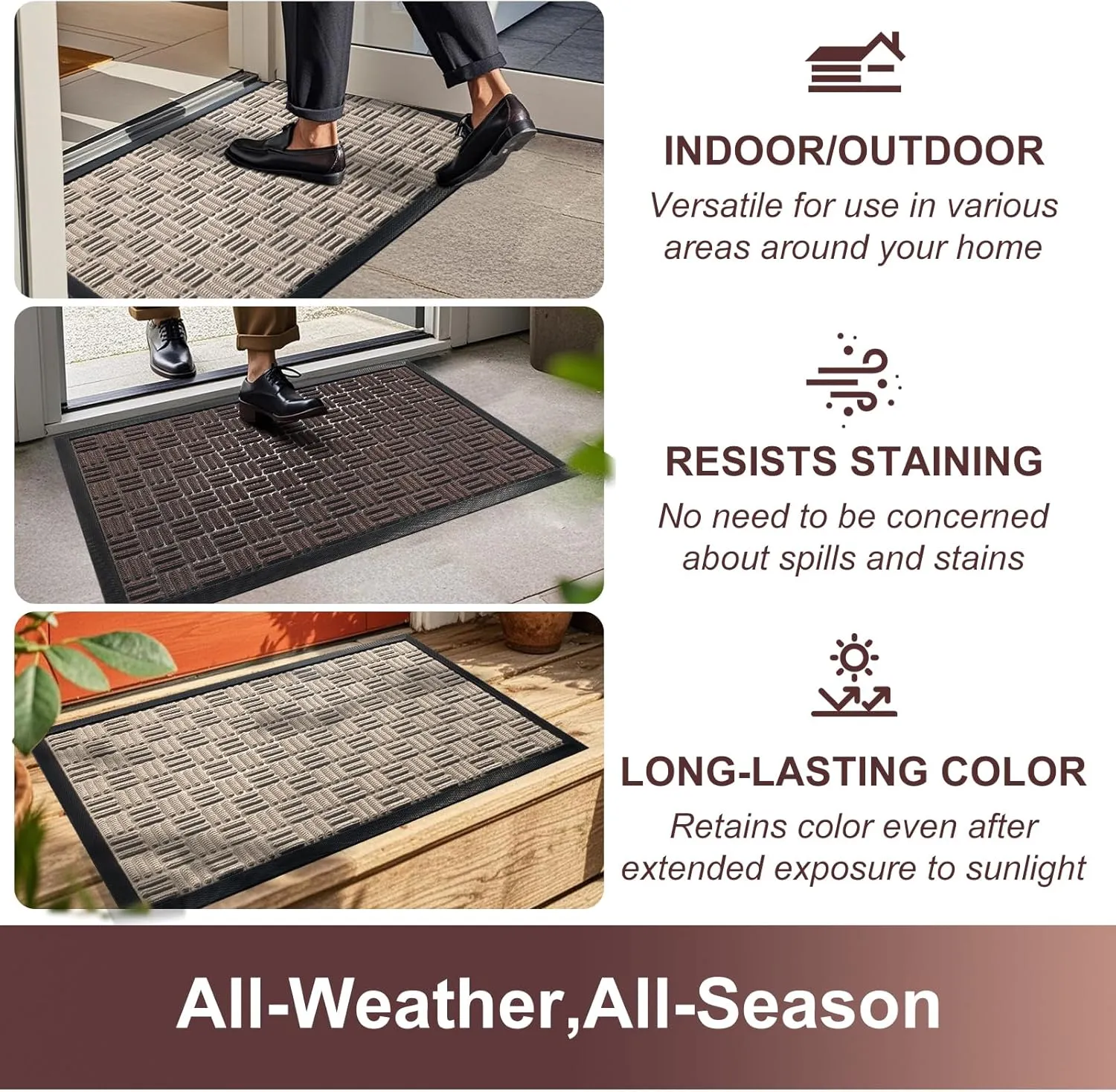 Mibao Front Door Mat, Heavy Duty Durable Welcome Mat for Outdoor Indoor, Dirt Trapper Waterproof Super Absorbent Door Mat for Entryway Outside Patio Porch, 29.5" x 17", Coffee