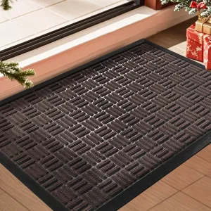 Mibao Front Door Mat, Heavy Duty Durable Welcome Mat for Outdoor Indoor, Dirt Trapper Waterproof Super Absorbent Door Mat for Entryway Outside Patio Porch, 29.5" x 17", Coffee