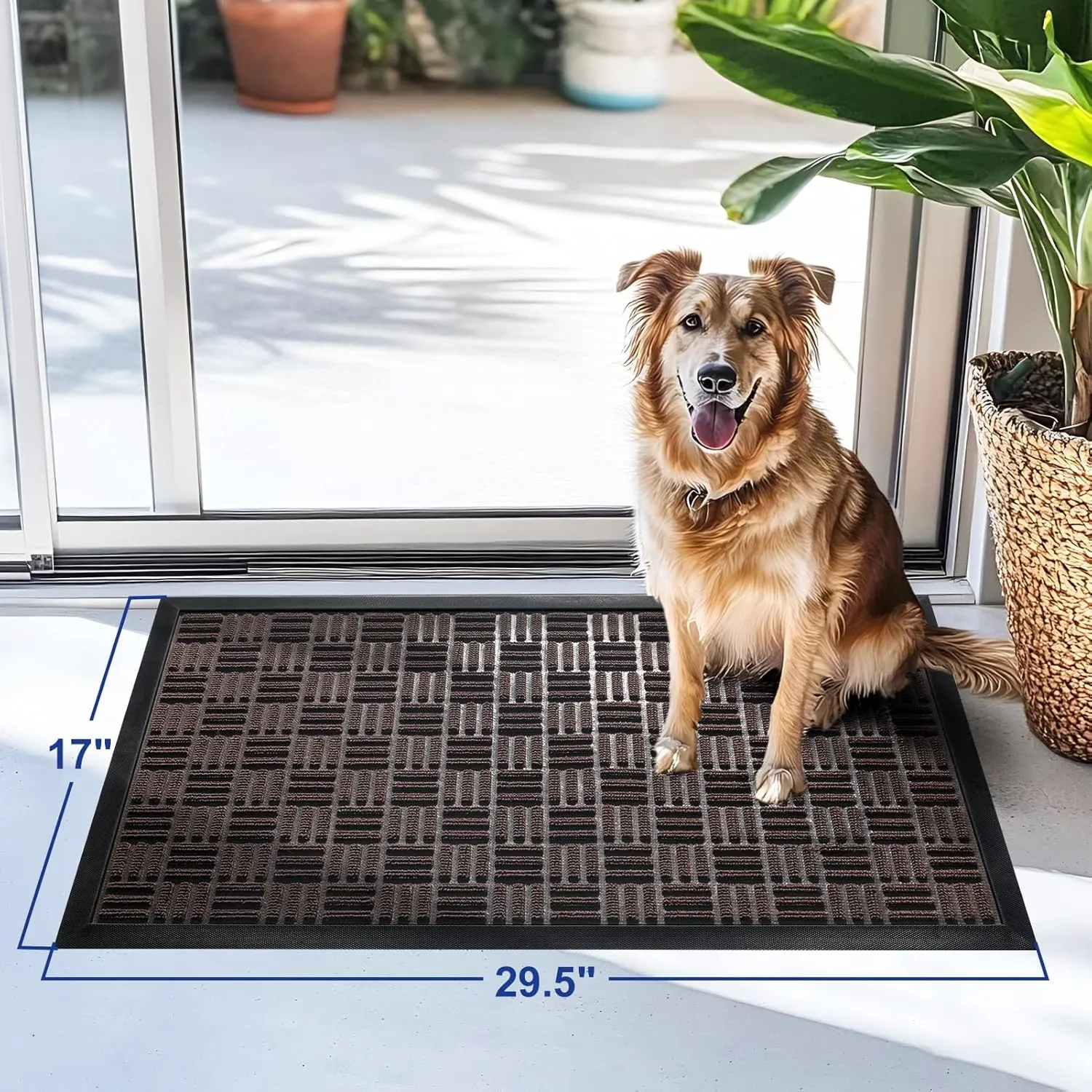 Mibao Front Door Mat, Heavy Duty Durable Welcome Mat for Outdoor Indoor, Dirt Trapper Waterproof Super Absorbent Door Mat for Entryway Outside Patio Porch, 29.5" x 17", Coffee