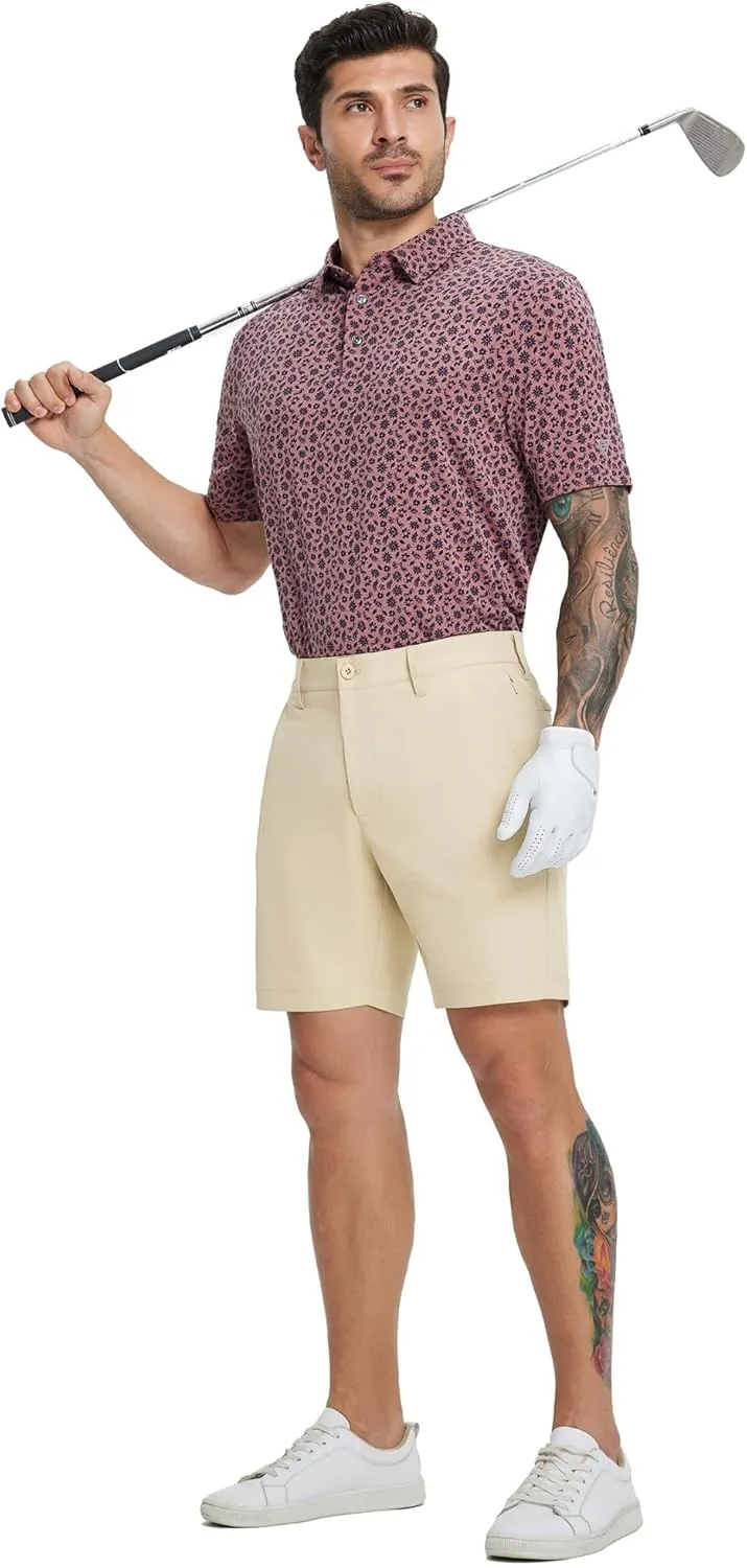 MICHEL ROUEN Golf Shorts Men 7" Solid 8 Pockets Lightweight Water-Resistant Flat Front Flex Stretch Casual Mens Dress Shorts