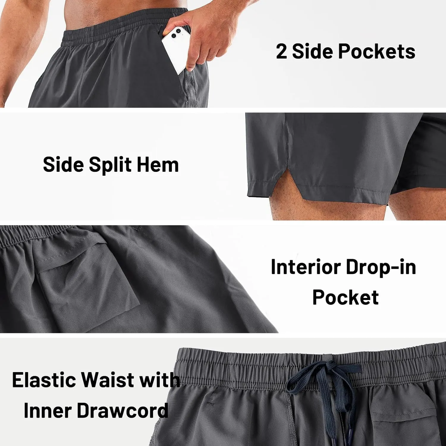 MIER Men's Athletic Shorts 5 Inch Lightweight Running Workout Gym Shorts with Zipper Pockets, 2 Pack