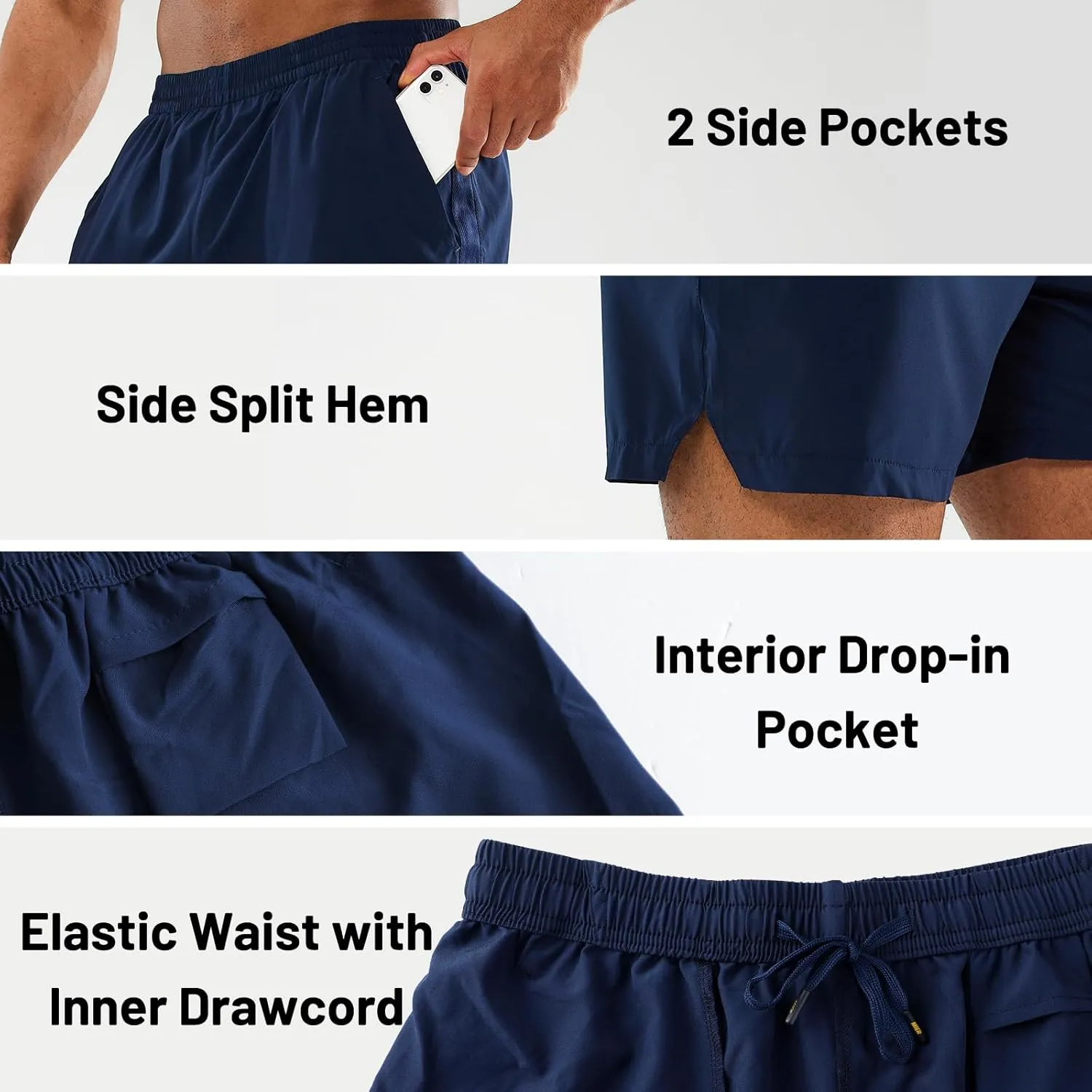 MIER Men's Athletic Shorts 5 Inch Lightweight Running Workout Gym Shorts with Zipper Pockets, 2 Pack